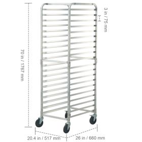 Bun Pan Rack, 20-Tier Commercial Bakery Racks with Brake Wheels, Aluminum Racking Trolley Storage for Half & Full Sheet, Speed Rack For Kitchen H
