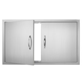 BBQ Access Door, 36W x 21H Inch Double Outdoor Kitchen Door, Stainless Steel Flush Mount Door, Wall Vertical Door with Handles, for BBQ Island