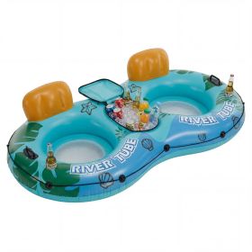 2 inflatable river floaters, equipped with detachable refrigerators and two cup holders, featuring a supportive backrest, and with GRAP ropes (Color: green blue)